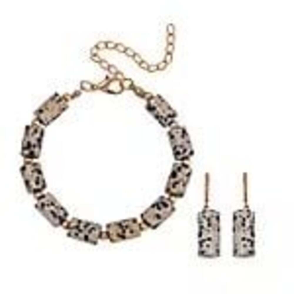 Dalmatian Jasper Barrel Link Bracelet and Drop Earring Set